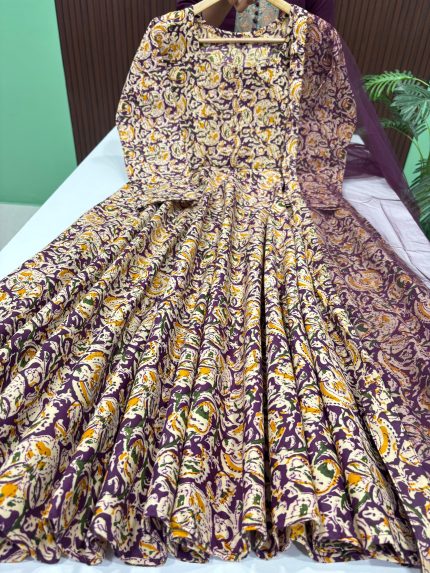 Kalamkari Anarkali With Dupatta Set-WINE