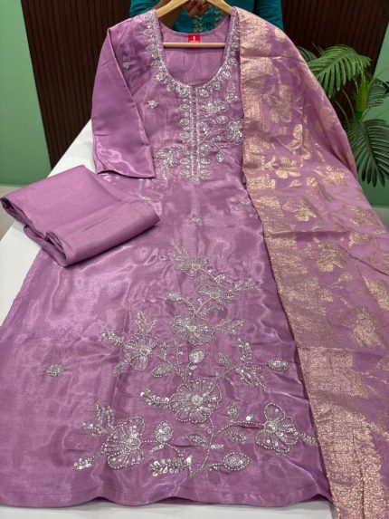 Premium Shimmer Satin Silk Kurti With Pant & Duppatta Set