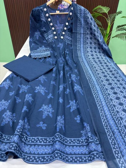 Cotton Anarkali With Pant & Dupatta Set