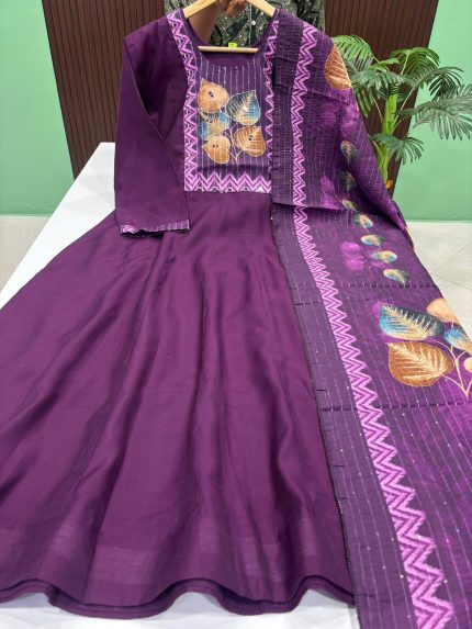 Roman Silk Anarkali With Dupatta Set