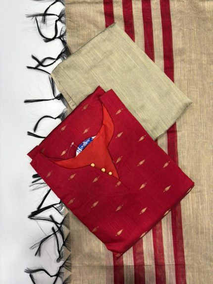 Raw Silk Kurti With Pant & Dupatta Set