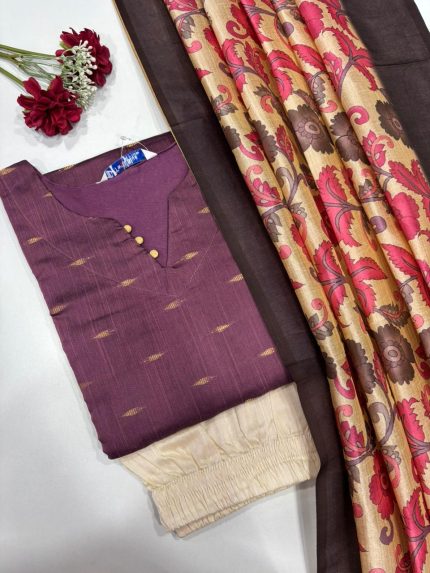 Raw Silk Kurti With Pant & Dupatta Set