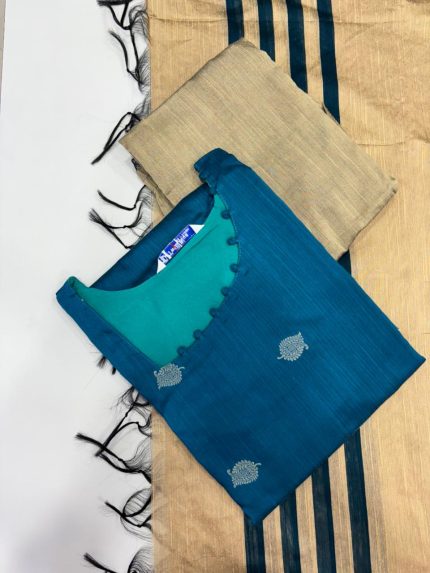 Raw Silk Kurti With Pant & Dupatta Set