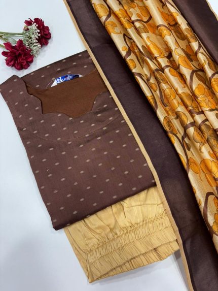Raw Silk Kurti With Pant & Dupatta Set