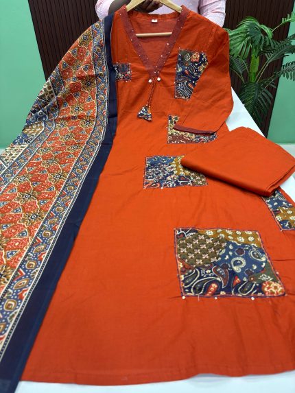 Premium Ajrak Patch Cotton Designer Salwar Set