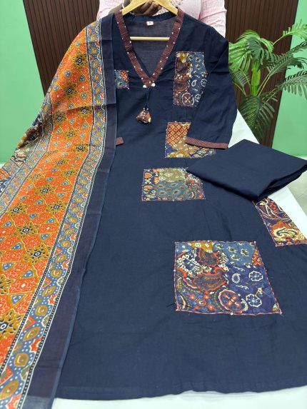 Premium Ajrak Patch Cotton Designer Salwar Set