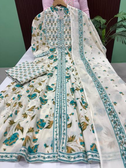 Premium Cotton Front Slit Anarkali Set