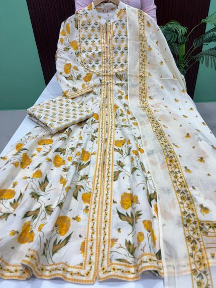 Premium Cotton Front Slit Anarkali Set