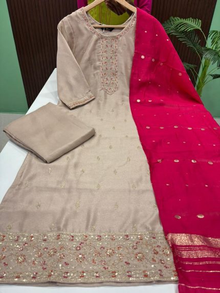 Vichitra Silk Kurti With Pant & Dupatta Se