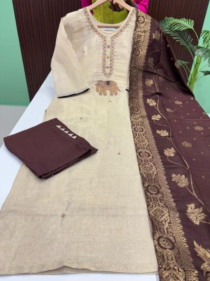 Premium Tissue Silk Kurti With Pant & Dupatta Set